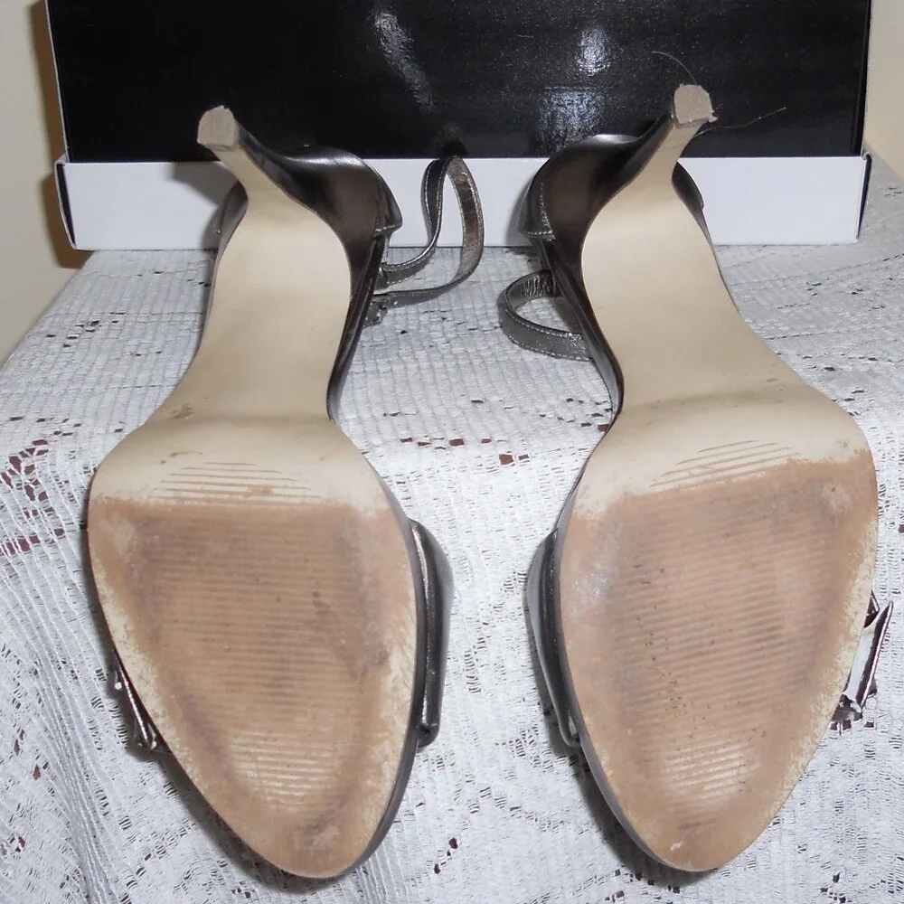 Alfani 7 M Old Silver Sandals High Heels Bow w/ Rhinestone Trim - Picture 7 of 7